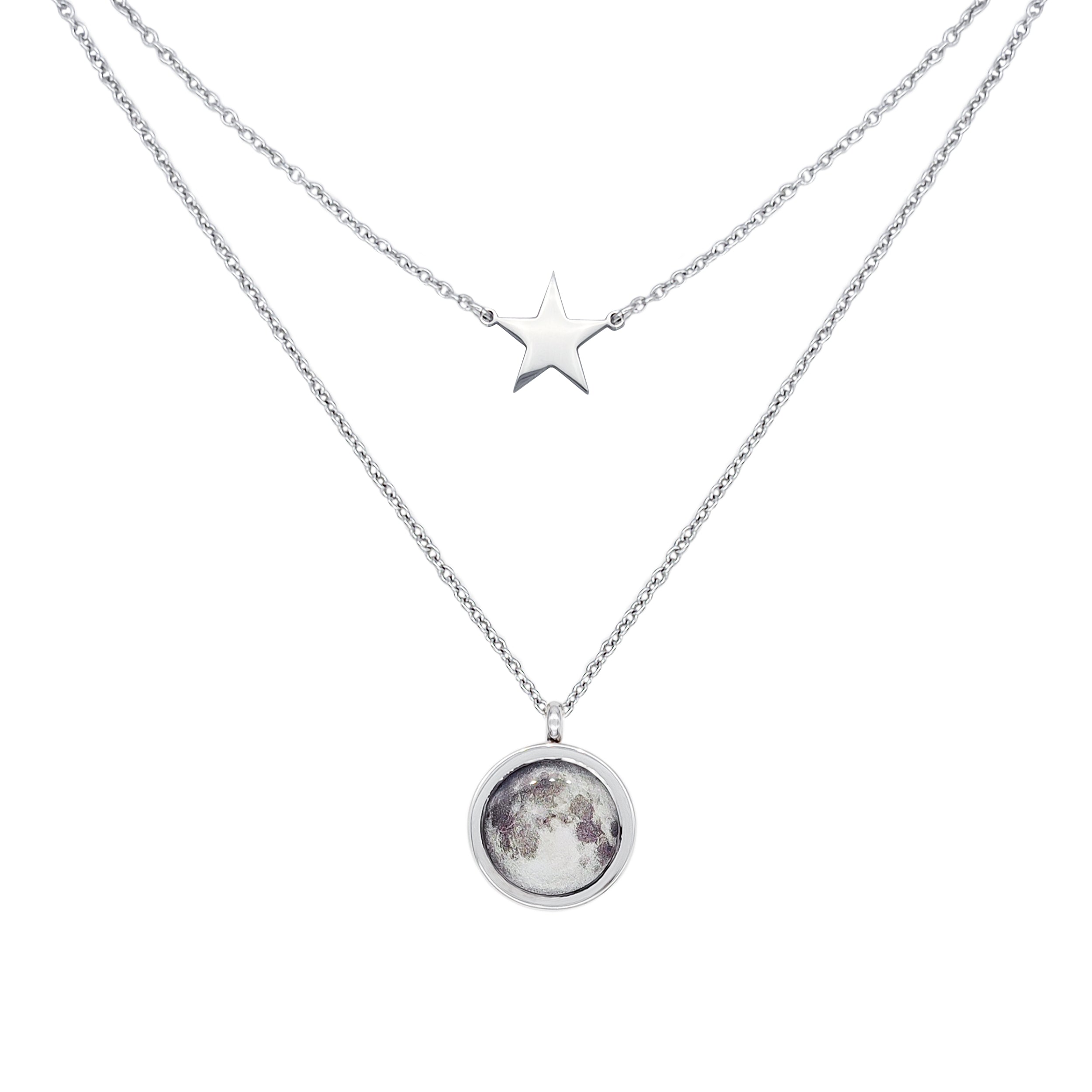 Collana stella e luna in acciaio inossidabile