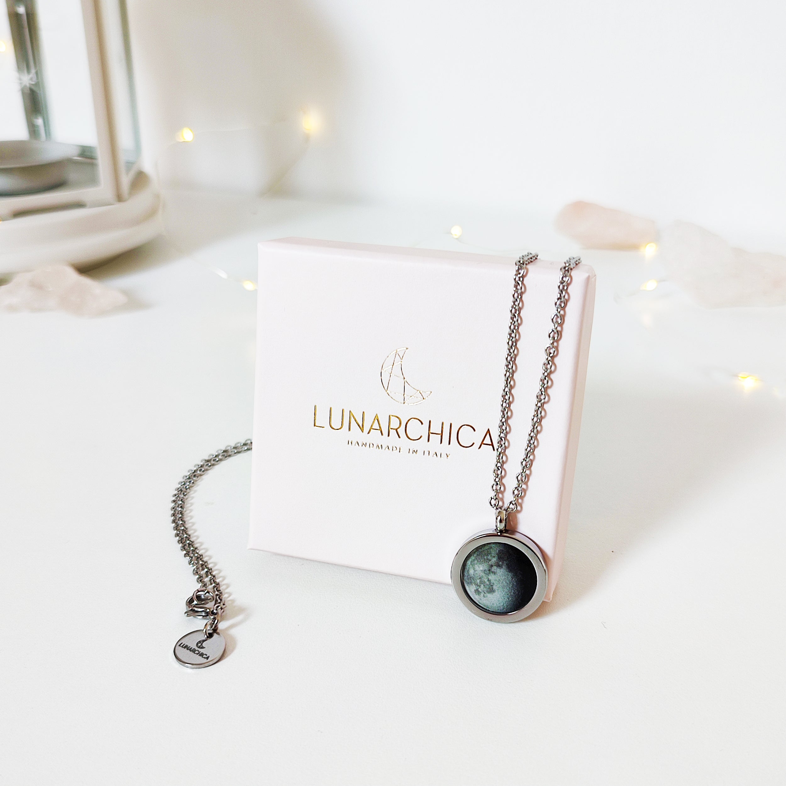 Collana con pendente Luna in Acciaio Inossidabile