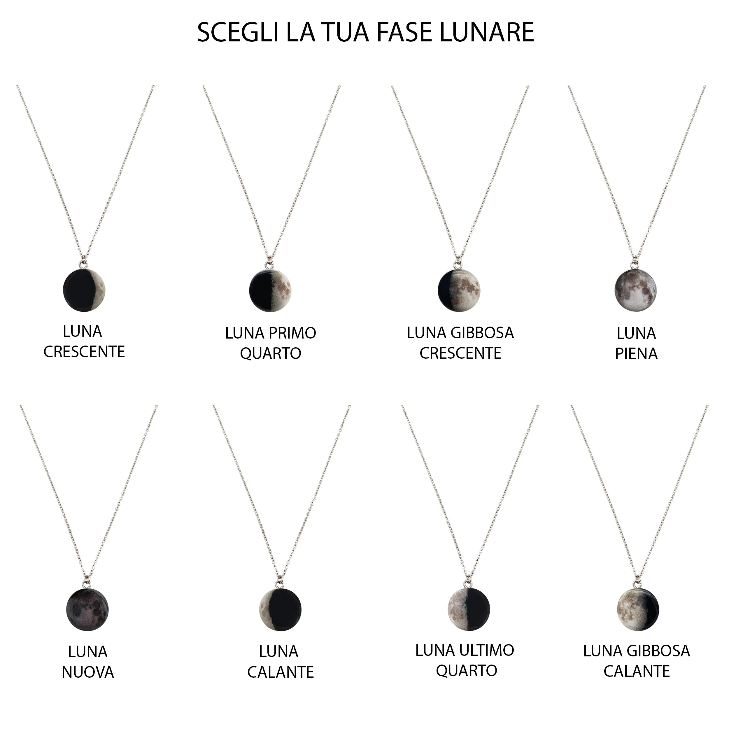 Collana con pendente Luna in Argilla Polimerica e Resina