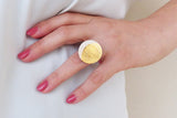 Anello Luna Gibbosa Crescente - Bianco e Oro