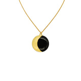Collana Luna in Argilla Polimerica Nero e Foglia oro - in Argento 925 placcato Oro 18K