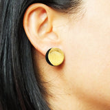 Orecchini a lobo Luna in Argilla Polimerica Nero e Foglia oro - in Argento 925 placcato Oro 18K