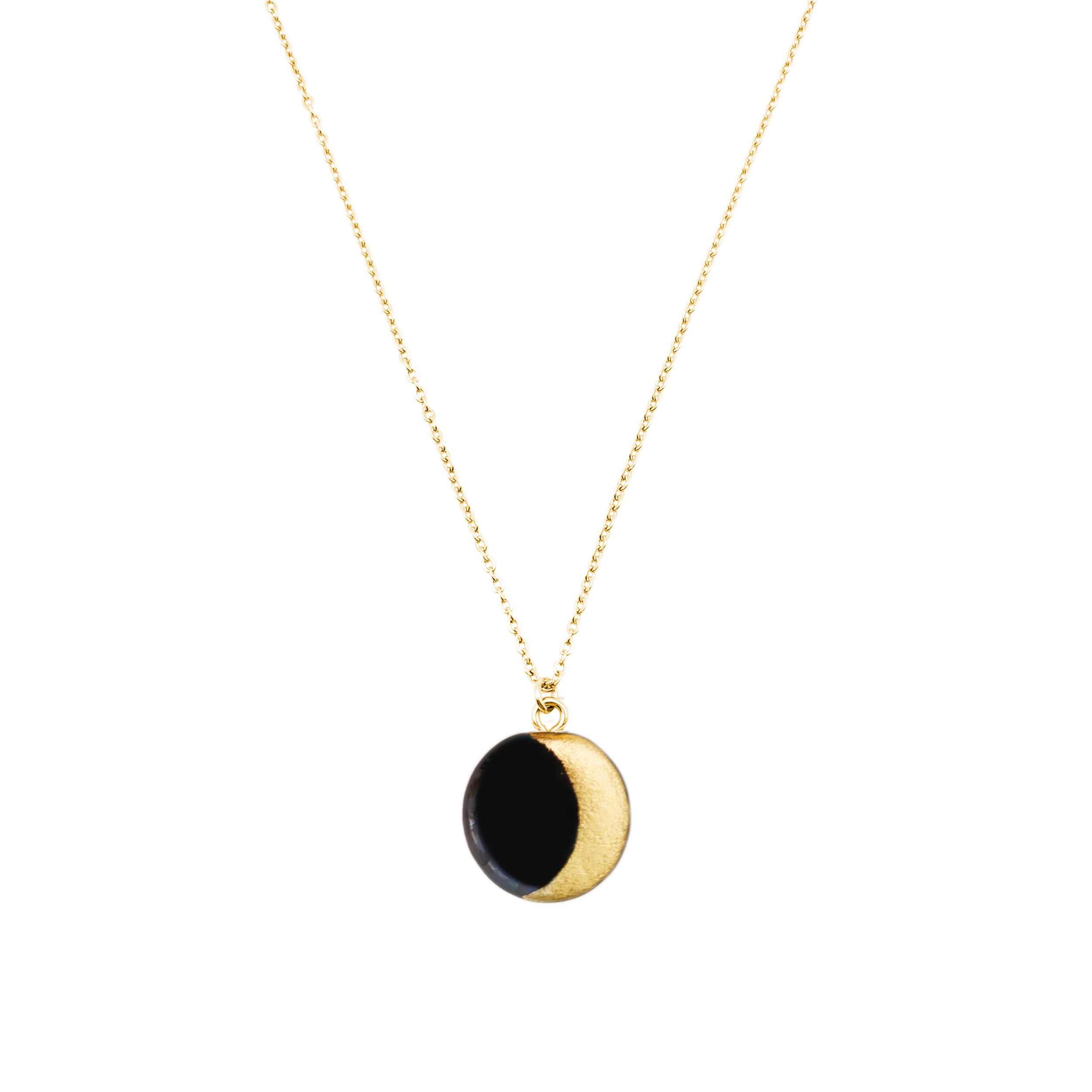 Collana in acciaio con pendente Luna Minimal con Foglia Oro