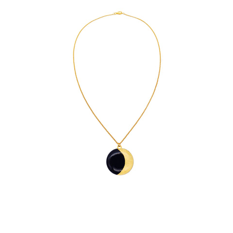 Collana Luna in Argilla Polimerica Nero e Foglia oro - in Argento 925 placcato Oro 18K